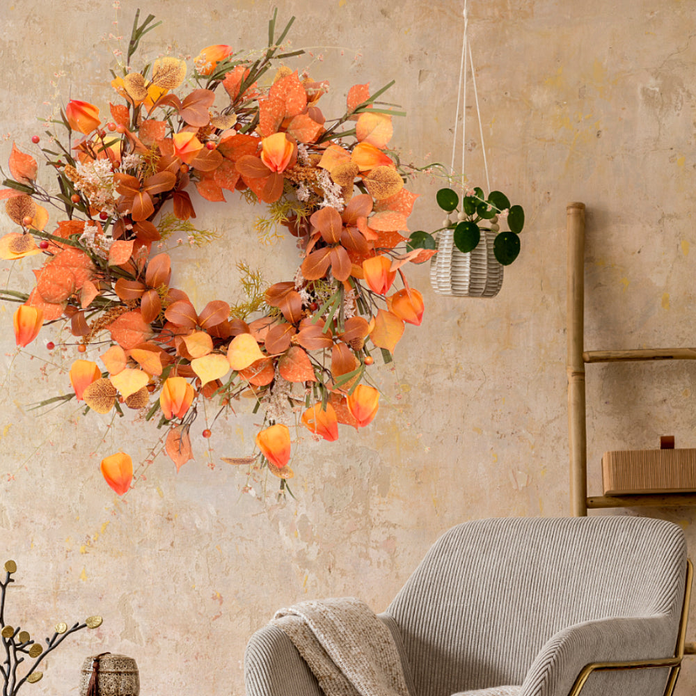 2024 Autumn High Quality Wreath Artificial Leaves Floral Wreath Maple Leaf Decorative Wreaths For Home Wall Decoration