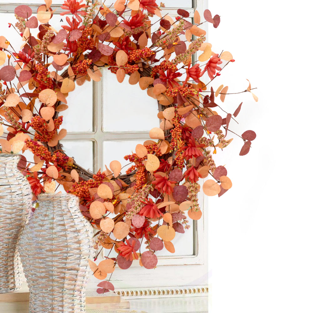 2024 Fall Artificial Wreaths High Quality 60cm Autumn Decorative Flowers, Wreaths and Plants Decorative Wreaths For Front Door Decor