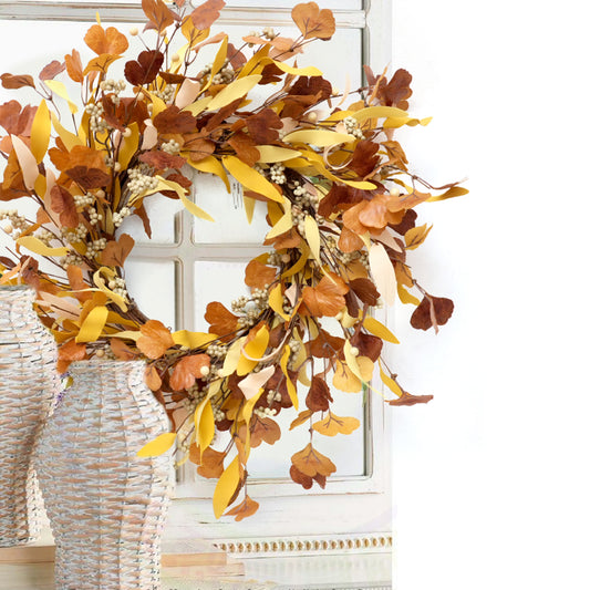 Wholesale Artificial Wreath Golden Autumn Leaves Floral Wreaths Door Wreath For Hotel Home Decoration