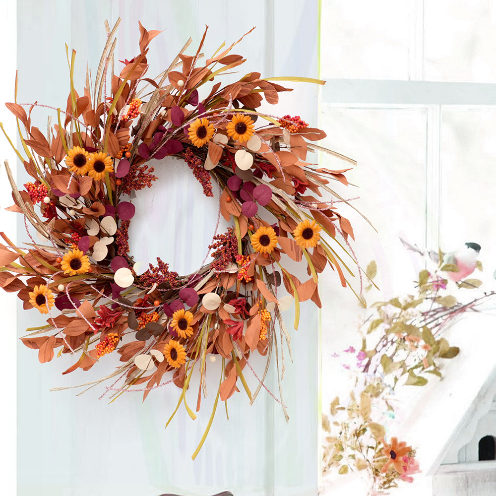 High Quality Autumn Style Artificial Wreath Maple Leaf Floral Wreath Decorative Wreaths For Festival Home Wall Decoration