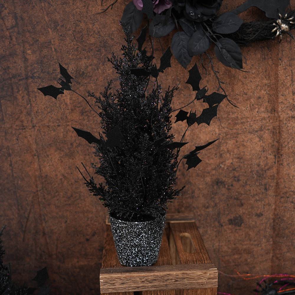 Wholesale Halloween Potted Dead Black Glitter Faux Decorative Branches and Twigs For Halloween Decorations