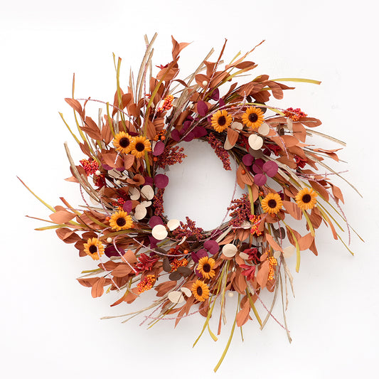 High Quality Autumn Style Artificial Wreath Maple Leaf Floral Wreath Decorative Wreaths For Festival Home Wall Decoration