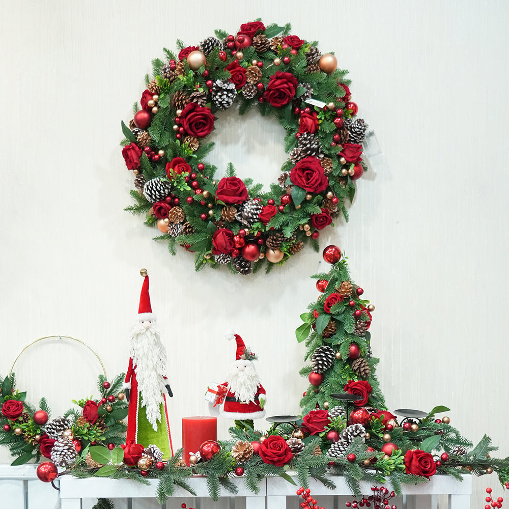 2024 Frankfurt Fair Hot Sale High Quality Christmas Wreath 78cm Aritificial Rose Decorative Wreaths With LED Light For Christmas Decoration Supplies