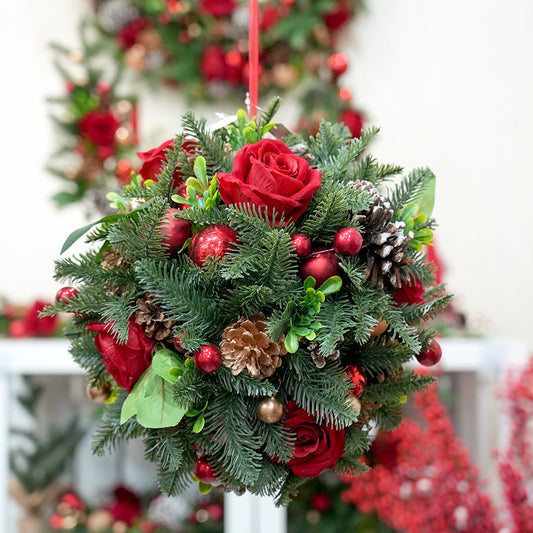 Luxury Hand Made Christmas Hanging Flower Basket High Quality Spherical Rose Flower Basket Decor For Christmas Decorations