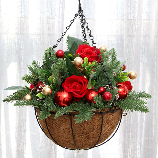 Frankfurt Fair Hot items Hanging Flower Basket Christmas Design Spherical Rose Flower Basket Decor For Christmas Decorations