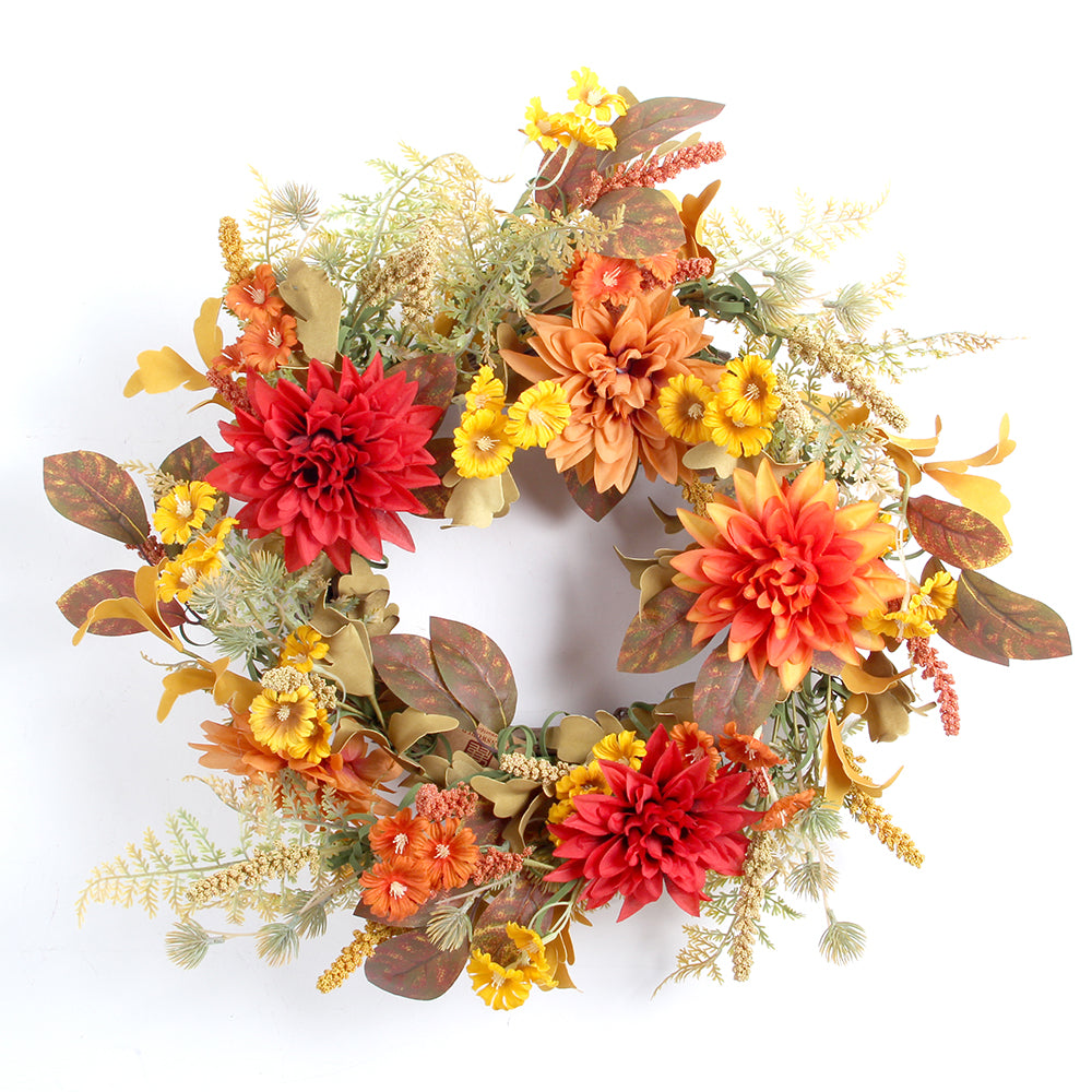 Cross-border Halloween Fall Wreath Door Hanging Harvest Festival Wreath Pumpkin Maple Leaf Rattan Sold Overseas