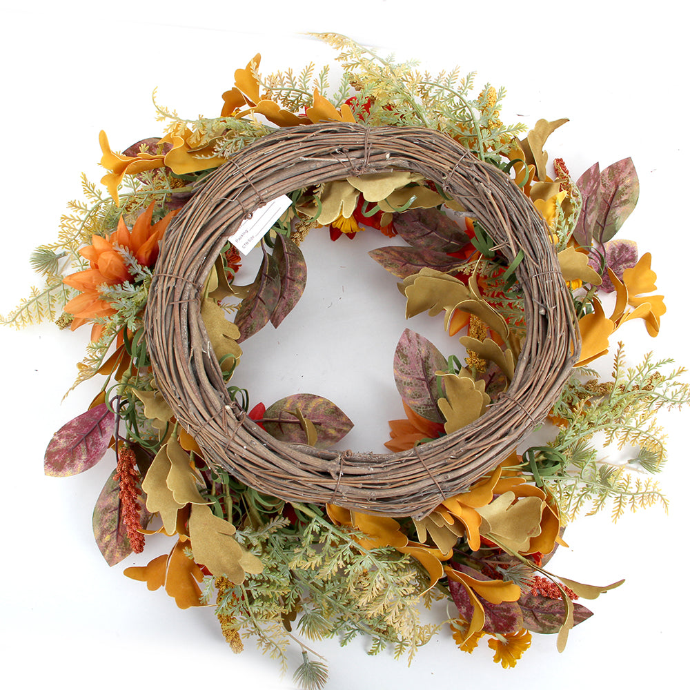 Cross-border Halloween Fall Wreath Door Hanging Harvest Festival Wreath Pumpkin Maple Leaf Rattan Sold Overseas