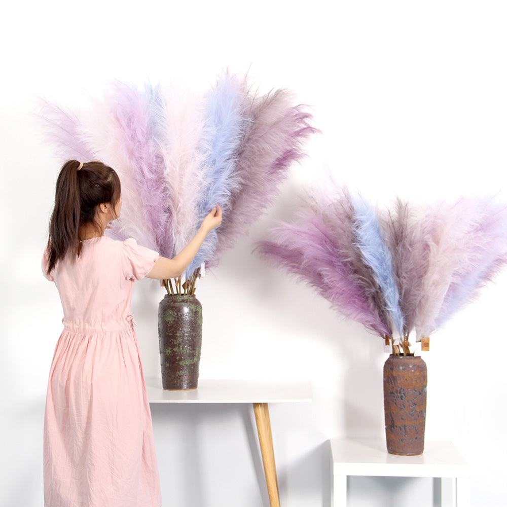 Purple Series 110cm Artificial Pampas Grass Large Decorative Supplies Artificial Flower Pampas Grass Home Hotel Cafe Wedding Decor