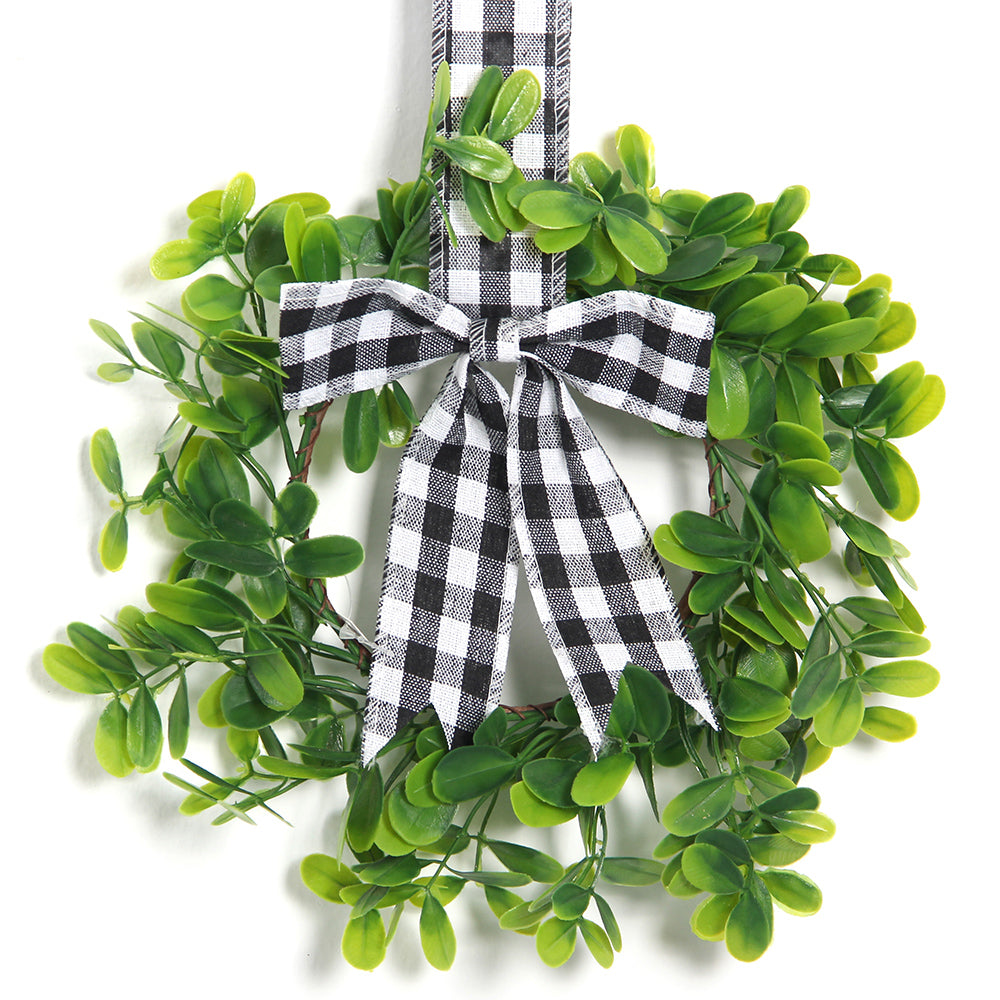 Transworld Hot Sale Hand-made Wreath For Front Door Artificial Wreath With Black and White Plaid Ribbon Kitchen Cabinets Hanging