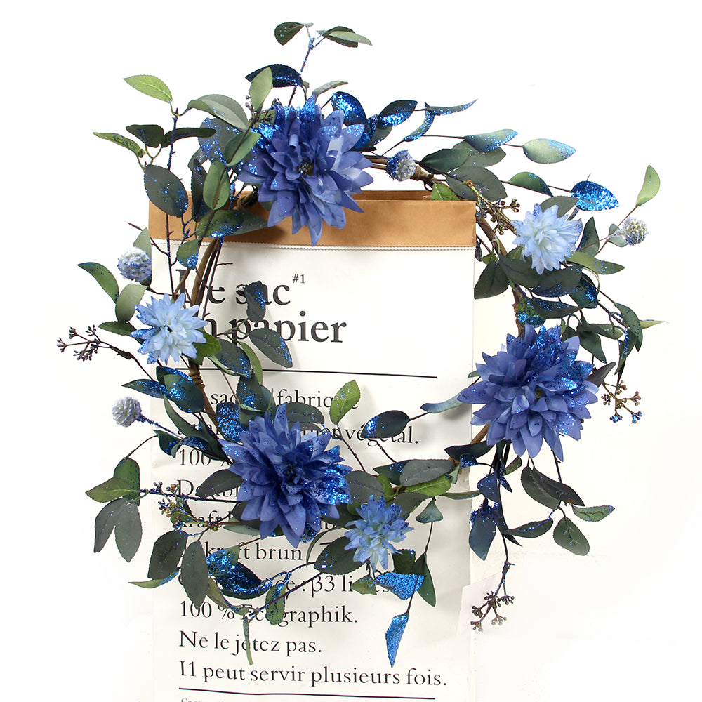 Blue Flower PVC Party Christmas Ornament Artificial Xmas Wreath With Indoor Outdoor Christmas Wreaths for Exporter