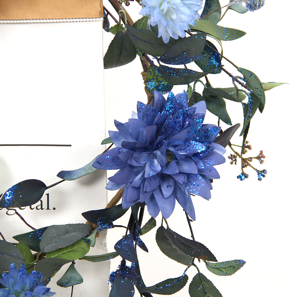 Blue Flower PVC Party Christmas Ornament Artificial Xmas Wreath With Indoor Outdoor Christmas Wreaths for Exporter