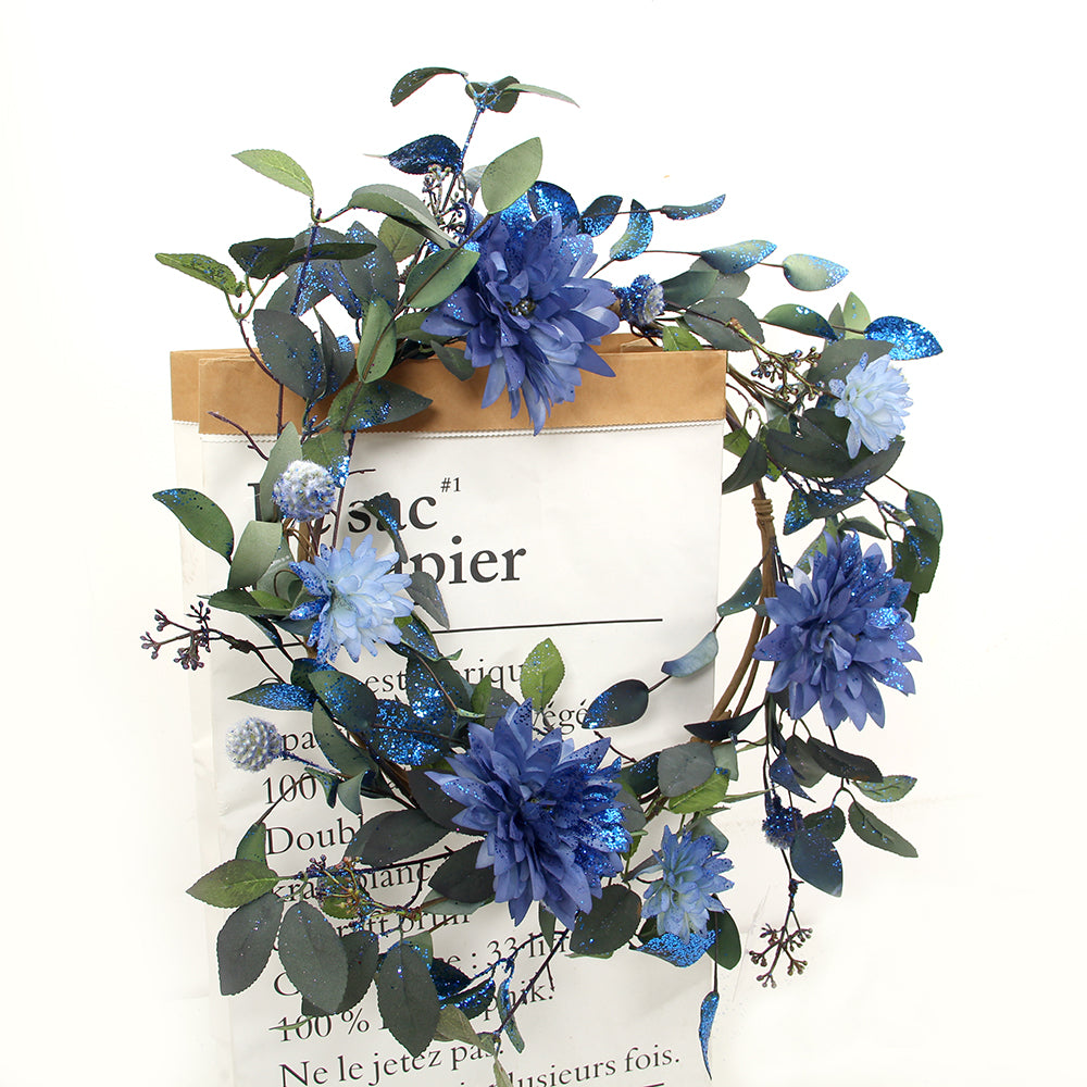 Blue Flower PVC Party Christmas Ornament Artificial Xmas Wreath With Indoor Outdoor Christmas Wreaths for Exporter