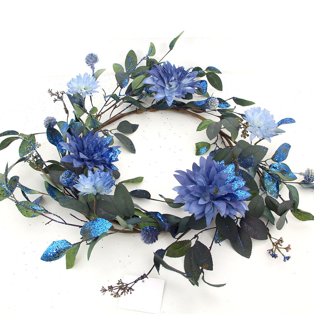 Blue Flower PVC Party Christmas Ornament Artificial Xmas Wreath With Indoor Outdoor Christmas Wreaths for Exporter