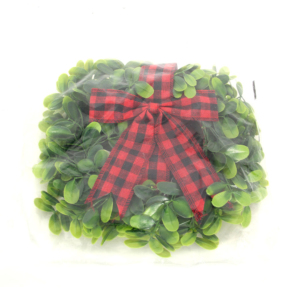 Transworld Hot Sale Hand-made Wreath For Front Door Artificial Wreath With Black and White Plaid Ribbon Kitchen Cabinets Hanging