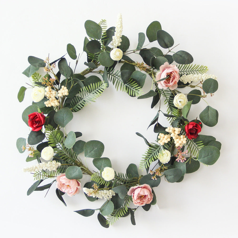 Spring Wreath Home Decor Party Wedding Wall Window Indoor Outdoor Artificial Floral Wreaths with Roses