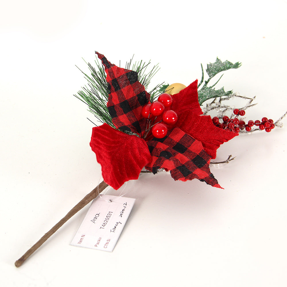 Red Style Christmas Flower New Design Home Christmas decoration supplies artificial flowers with pine picks as Christmas branch