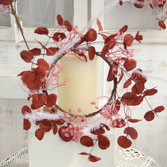 Orange Red Color Eucalyptus Leaf Wreath  Dia Door Wall Decoration Factory Price Artificial Plant Flower Ins Eucalypt