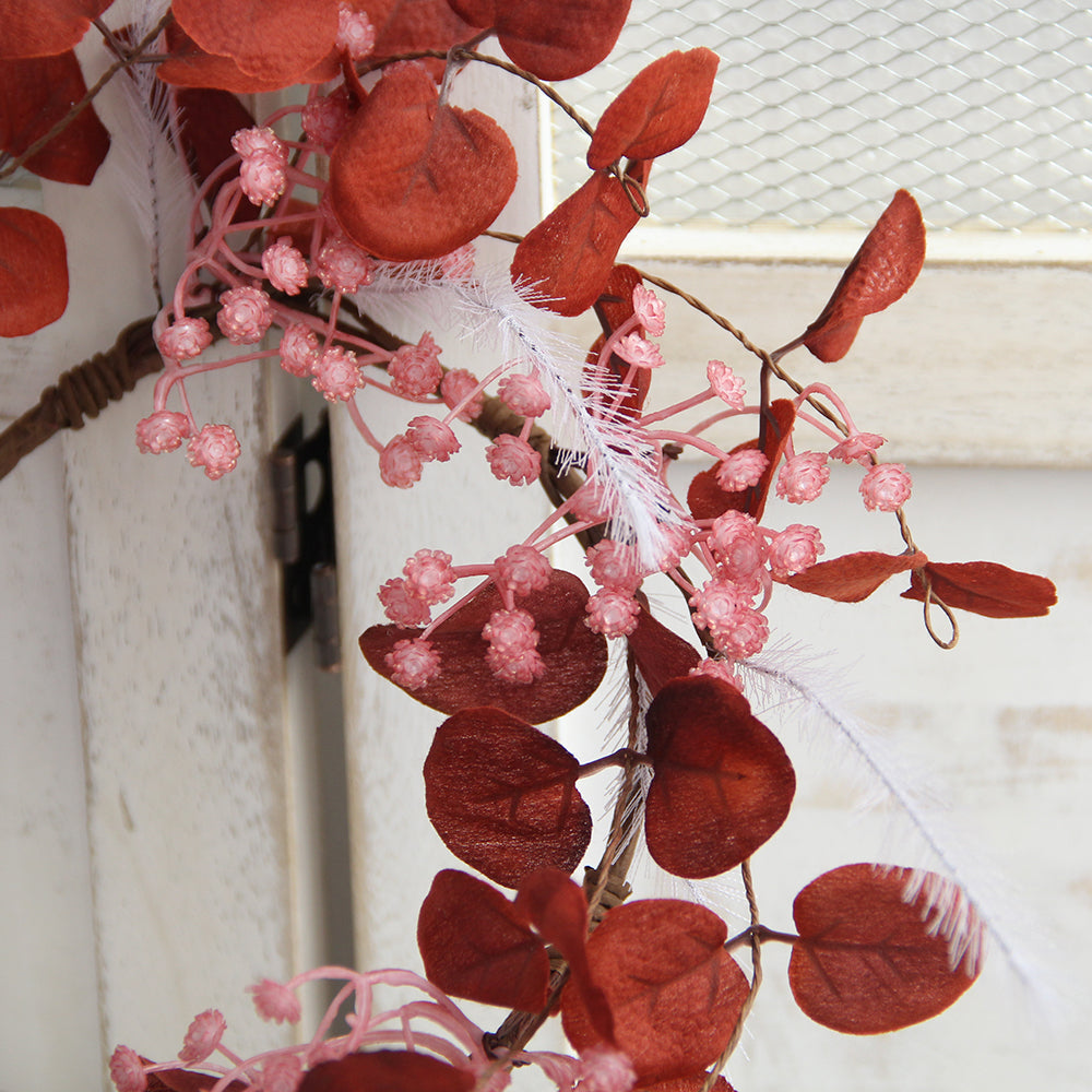 Orange Red Color Eucalyptus Leaf Wreath  Dia Door Wall Decoration Factory Price Artificial Plant Flower Ins Eucalypt