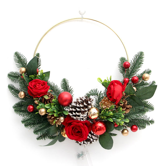 2024 Exquisite Aritificial Christmas Wreath 50cm Rose Flowers Half Wreath Decorative Flowers, Wreaths and Plants with LED Light