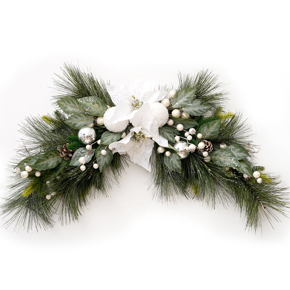 High Quality Christmas Decor Ox Horn Garland Decor Green Leaves White Flower Craft Swag for Christmas Decorations