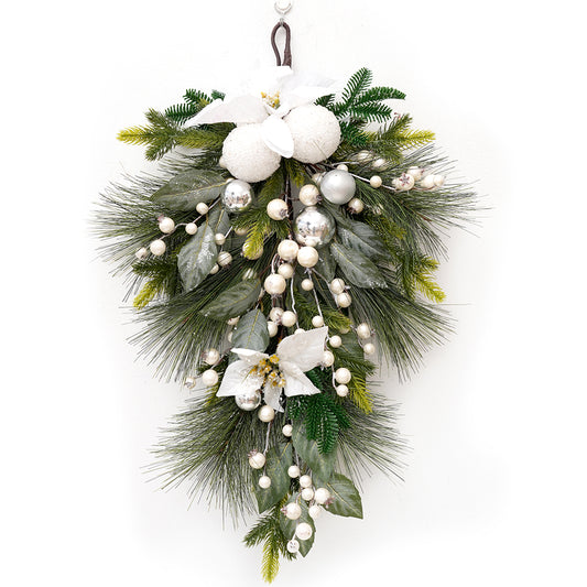 Popular Christmas Decor Teardrop Swag Artificial White Flower Fruit Drop Door Hanger For Christmas hanging Decoration