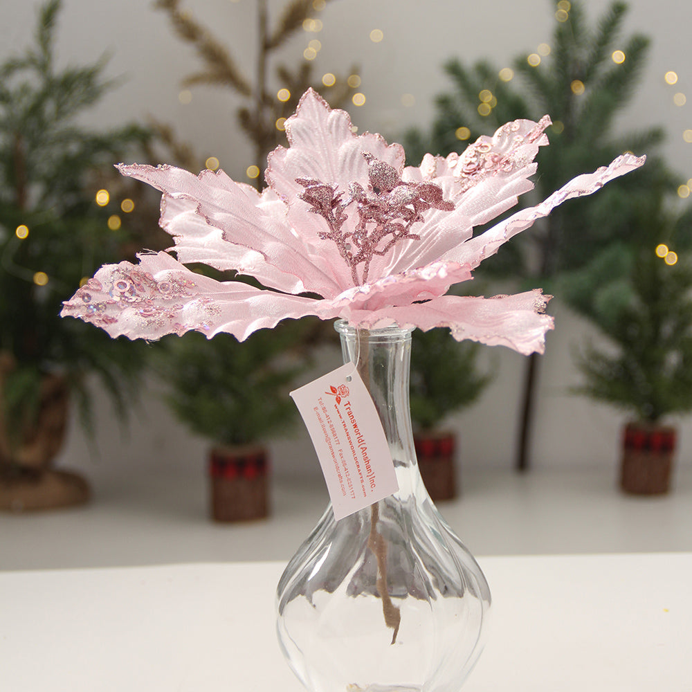 Artificial pink Leaves with glister Decorations for  Party  Wedding Birthday holiday