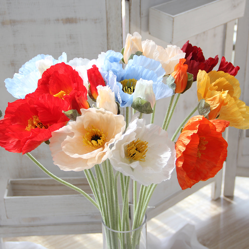 90CM Large Flocking Poppy Flower Artificial Flower Home Decoration Flower Branches