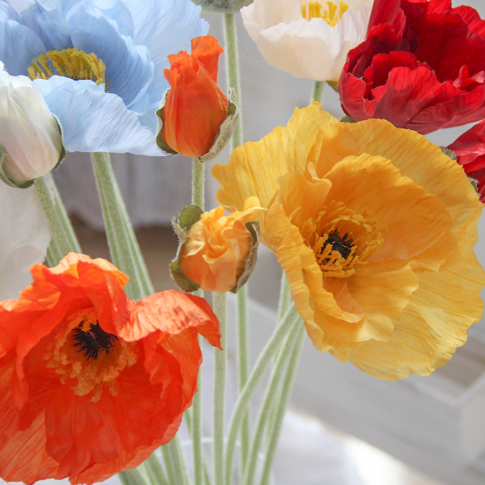 90CM Large Flocking Poppy Flower Artificial Flower Home Decoration Flower Branches