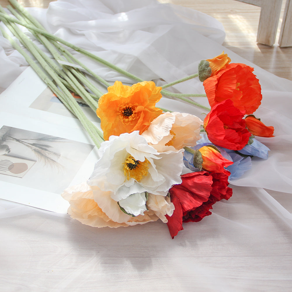 90CM Large Flocking Poppy Flower Artificial Flower Home Decoration Flower Branches